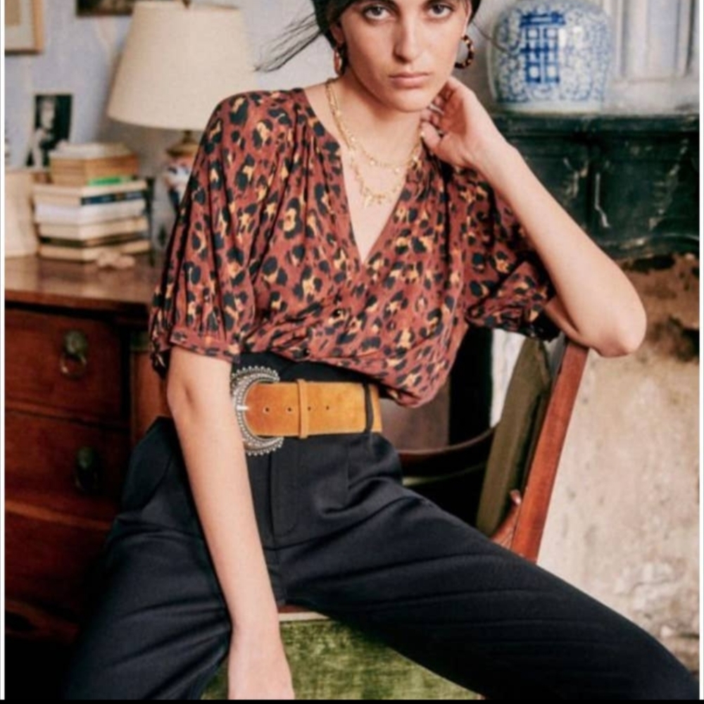 Sezane Lennie Blouse in Leopard Coffee